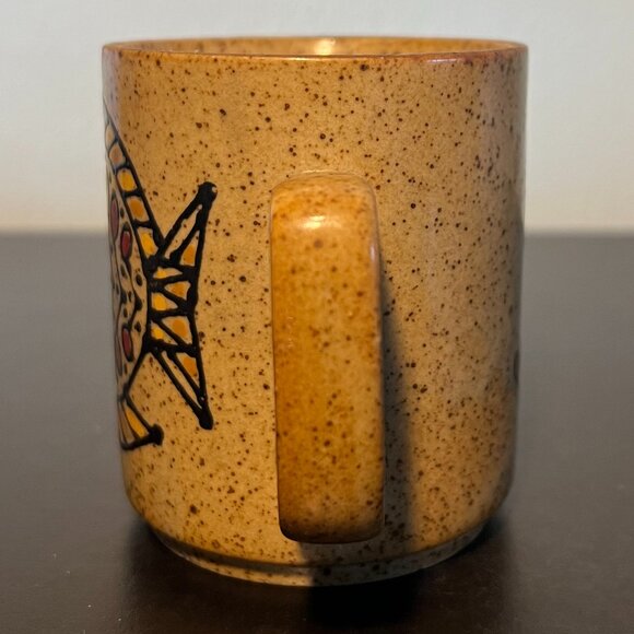 Vintage OTAGIRI Fish and Floral Tan Stoneware Mug with Brown Speckles - Picture 7 of 14